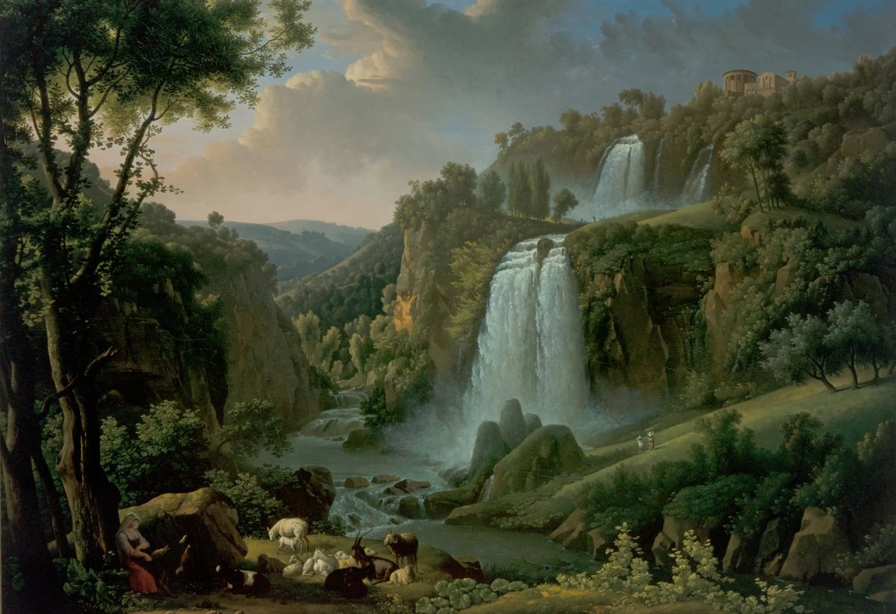 Alexandre Hyacinthe Dunouy - Le Cascate di Tivoli con il Tempio della Sibilla